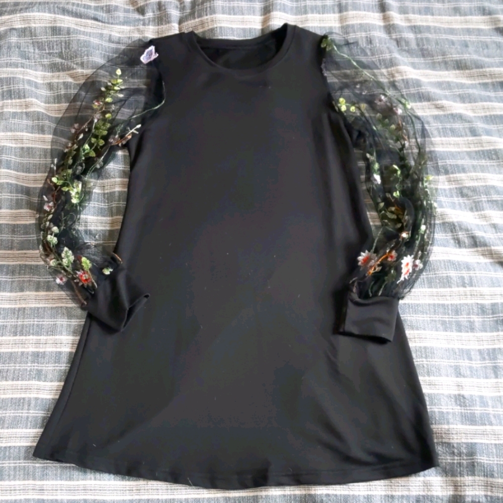 Floral embroidered black dress